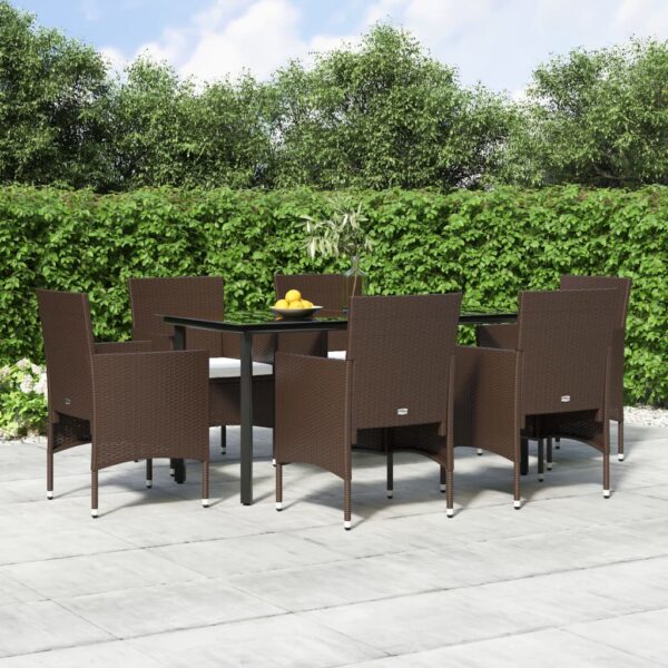vidaXL 7 Piece Patio Dining Set with Cushions Brown and Black
