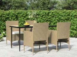 vidaXL 5 Piece Patio Dining Set with Cushions Beige and Black