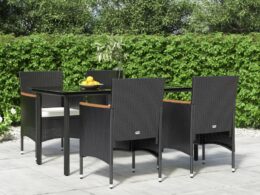 vidaXL 5 Piece Patio Dining Set with Cushions Black