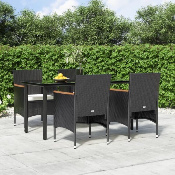 vidaXL 5 Piece Patio Dining Set with Cushions Black