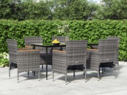 vidaXL 7 Piece Patio Dining Set with Cushions Gray and Black