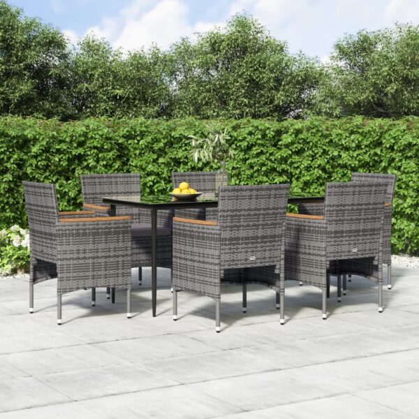 vidaXL 7 Piece Patio Dining Set with Cushions Gray and Black