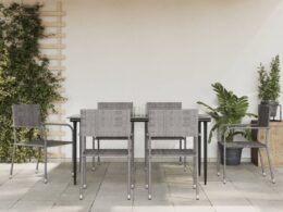 vidaXL 7 Piece Patio Dining Set Gray Poly Rattan