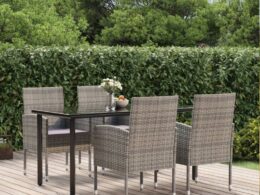 vidaXL 5 Piece Patio Dining Set with Cushions Anthracite Poly Rattan
