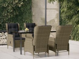 vidaXL 5 Piece Patio Dining Set Brown Poly Rattan