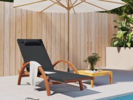vidaXL Sun Lounger with Pillow Gray Textilene and Solid Wood Poplar