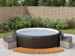 vidaXL Hot Tub Surround Gray Poly Rattan and Solid Wood Acacia