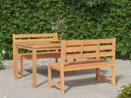 vidaXL 3 Piece Patio Dining Set Solid Wood Teak