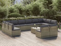 vidaXL 13 Piece Patio Lounge Set with Cushions Gray Poly Rattan