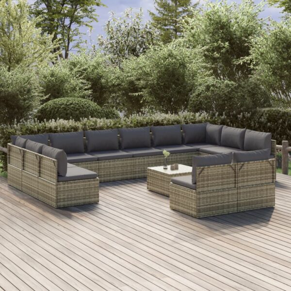 vidaXL 13 Piece Patio Lounge Set with Cushions Gray Poly Rattan