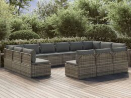 vidaXL 13 Piece Patio Lounge Set with Cushions Gray Poly Rattan