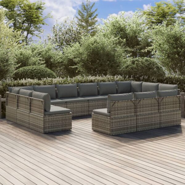 vidaXL 13 Piece Patio Lounge Set with Cushions Gray Poly Rattan