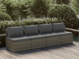 vidaXL 4 Piece Patio Lounge Set with Cushions Gray Poly Rattan