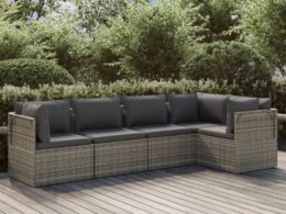 vidaXL 5 Piece Patio Lounge Set with Cushions Gray Poly Rattan