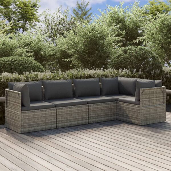 vidaXL 5 Piece Patio Lounge Set with Cushions Gray Poly Rattan