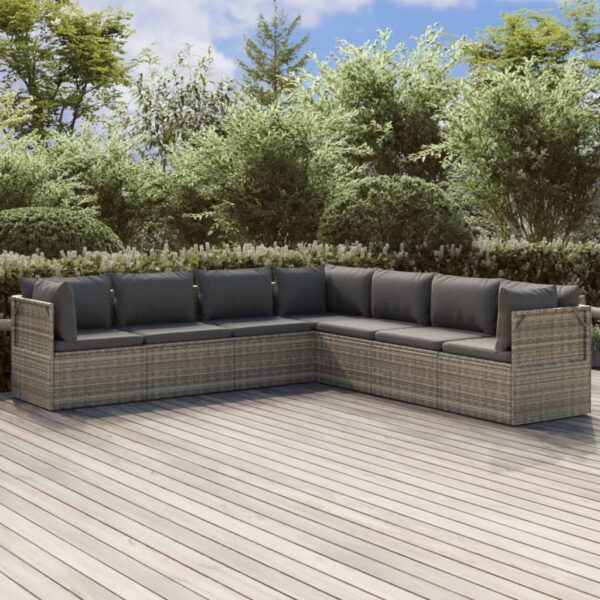 vidaXL 7 Piece Patio Lounge Set with Cushions Gray Poly Rattan