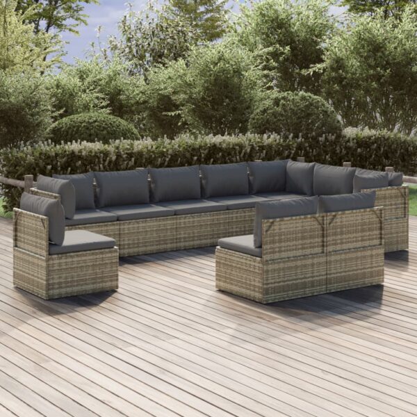vidaXL 10 Piece Patio Lounge Set with Cushions Gray Poly Rattan