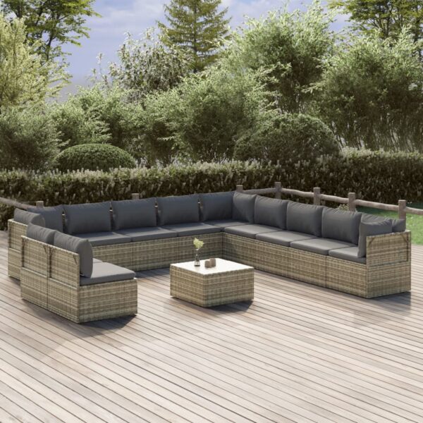 vidaXL 12 Piece Patio Lounge Set with Cushions Gray Poly Rattan