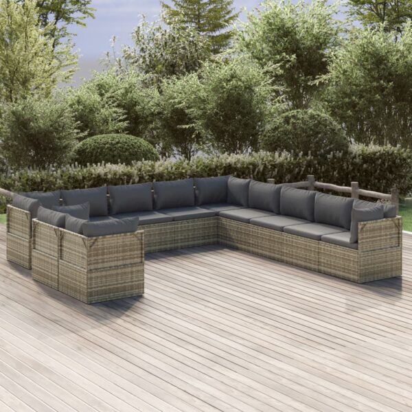 vidaXL 11 Piece Patio Lounge Set with Cushions Gray Poly Rattan