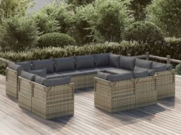 vidaXL 12 Piece Patio Lounge Set with Cushions Gray Poly Rattan