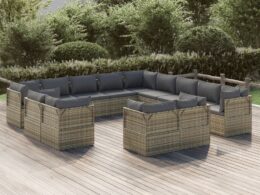 vidaXL 13 Piece Patio Lounge Set with Cushions Gray Poly Rattan