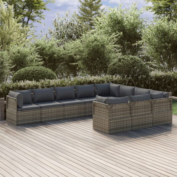 vidaXL 10 Piece Patio Lounge Set with Cushions Gray Poly Rattan