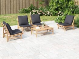 vidaXL 5 Piece Patio Lounge Set with Dark Gray Cushions Bamboo