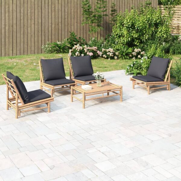 vidaXL 5 Piece Patio Lounge Set with Dark Gray Cushions Bamboo