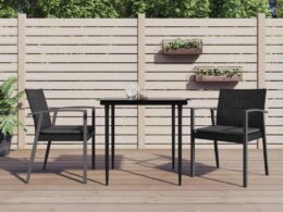 vidaXL Patio Chairs with Cushions 2 pcs Black 22.2"x22.4"x32.7" Poly Rattan