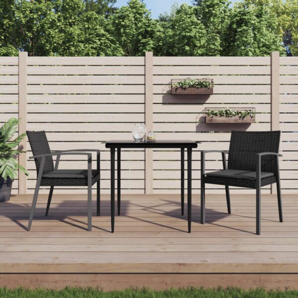 vidaXL Patio Chairs with Cushions 2 pcs Black 22.2"x22.4"x32.7" Poly Rattan