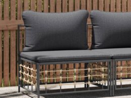 vidaXL Patio Middle Sofa with Dark Gray Cushions Poly Rattan