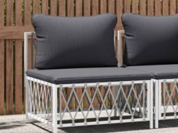 vidaXL Patio Middle Sofa with Cushions White Woven Fabric