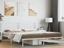vidaXL Metal Bed Frame without Mattress with Headboard White 76"x79.9"