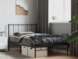 vidaXL Metal Bed Frame without Mattress with Footboard Black 39.4"x78.7"