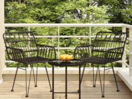 vidaXL 3 Piece Patio Dining Set Black Poly Rattan