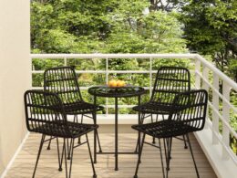 vidaXL 5 Piece Patio Dining Set Black Poly Rattan