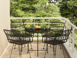vidaXL 5 Piece Patio Dining Set Black Poly Rattan