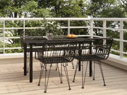 vidaXL 5 Piece Patio Dining Set Black Poly Rattan