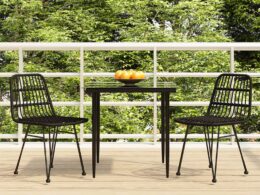 vidaXL 3 Piece Patio Dining Set Black Poly Rattan