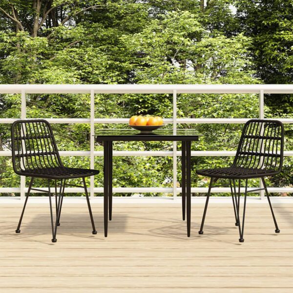 vidaXL 3 Piece Patio Dining Set Black Poly Rattan