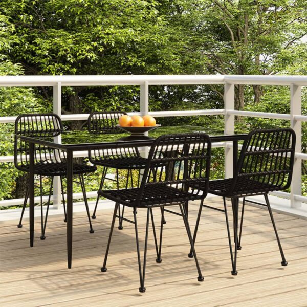 vidaXL 5 Piece Patio Dining Set Black Poly Rattan