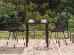 vidaXL 3 Piece Patio Dining Set Black Poly Rattan
