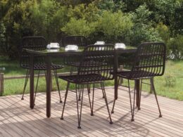 vidaXL 5 Piece Patio Dining Set Black Poly Rattan