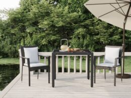 vidaXL 3 Piece Patio Dining Set with Cushions Black Poly Rattan