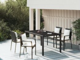 vidaXL 5 Piece Patio Dining Set with Cushions Black Poly Rattan