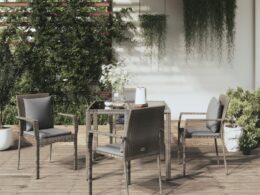 vidaXL 5 Piece Patio Dining Set with Cushions Gray Poly Rattan
