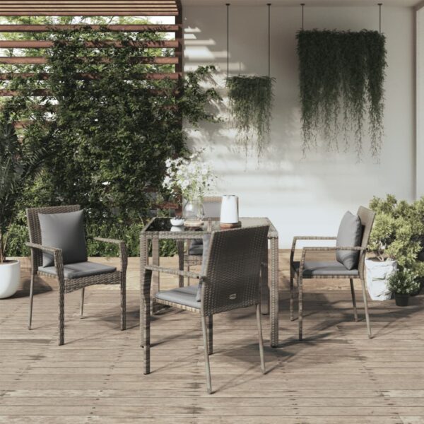 vidaXL 5 Piece Patio Dining Set with Cushions Gray Poly Rattan
