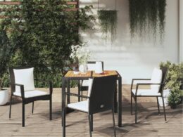 vidaXL 5 Piece Patio Dining Set with Cushions Black Poly Rattan