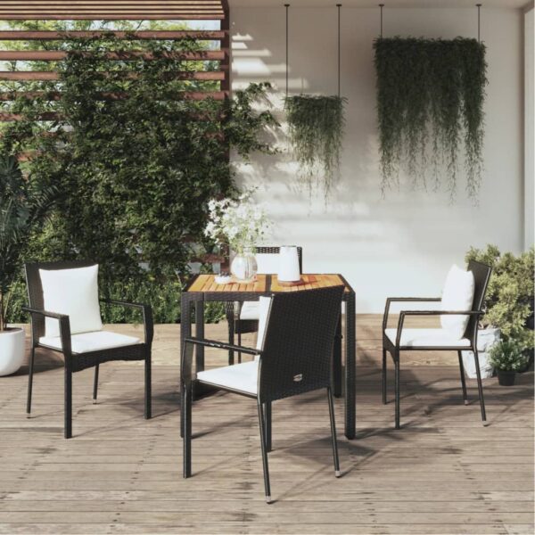 vidaXL 5 Piece Patio Dining Set with Cushions Black Poly Rattan