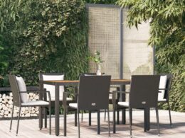 vidaXL 7 Piece Patio Dining Set with Cushions Black Poly Rattan